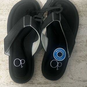 OP Black Thong Sandals with White Accents